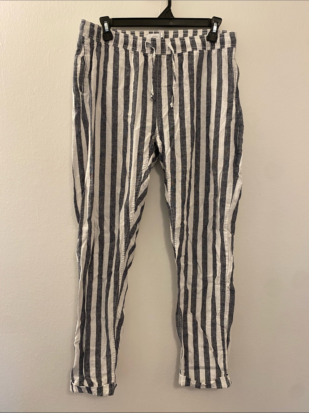 Onia Navy and White Vertical Stripe Linen Pants